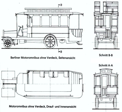 Чертеж Daimler Omnibus 1907 г Одноэтажный