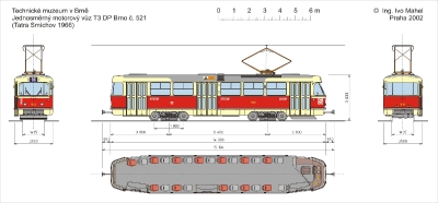 Чертеж трамвая Tatra T3