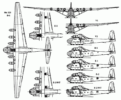 Чертеж модификаций Messerschmitt Me.323 Gigant