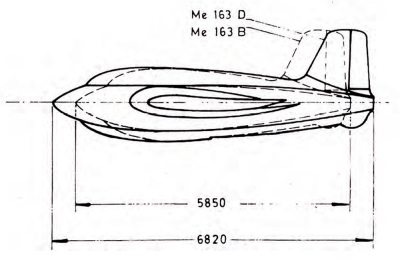 Отличия в габаритных размерах у Me-163-B и Me-163-D