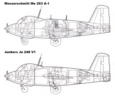 отличие компоновки Messerschmitt Me 263 A-1 иJunkers Ju 248 V1