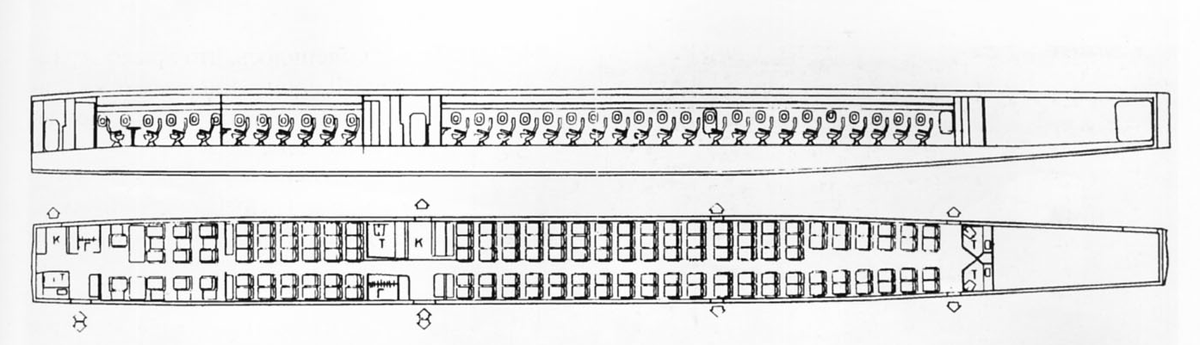Расположение мест в салоне самолета Ту-144