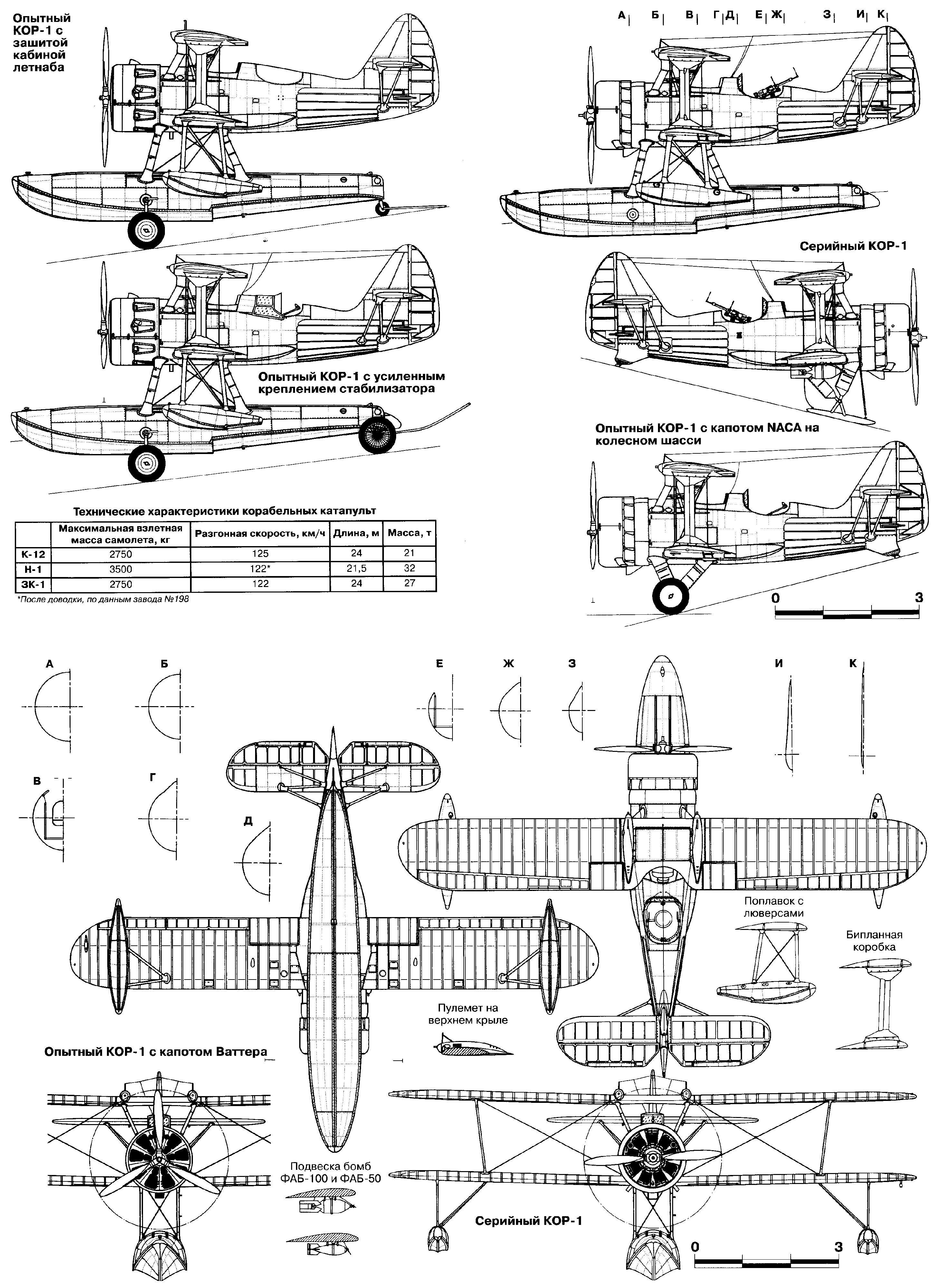 Чертеж модификаций самолета КОР-1