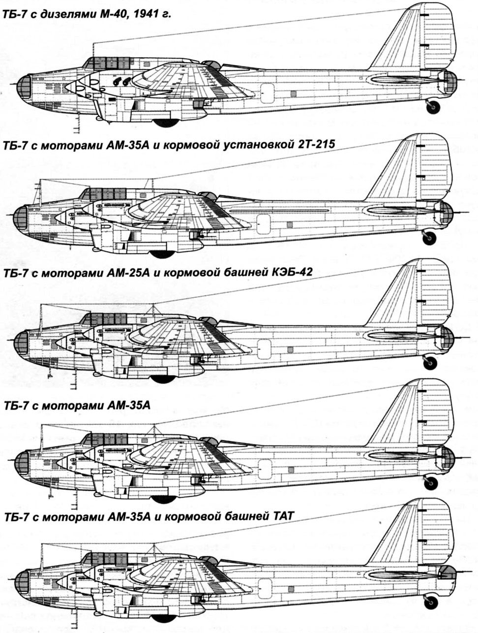 Силуэты модификаций ТБ-7