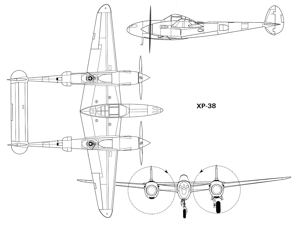 Чертеж Lockheed P-38