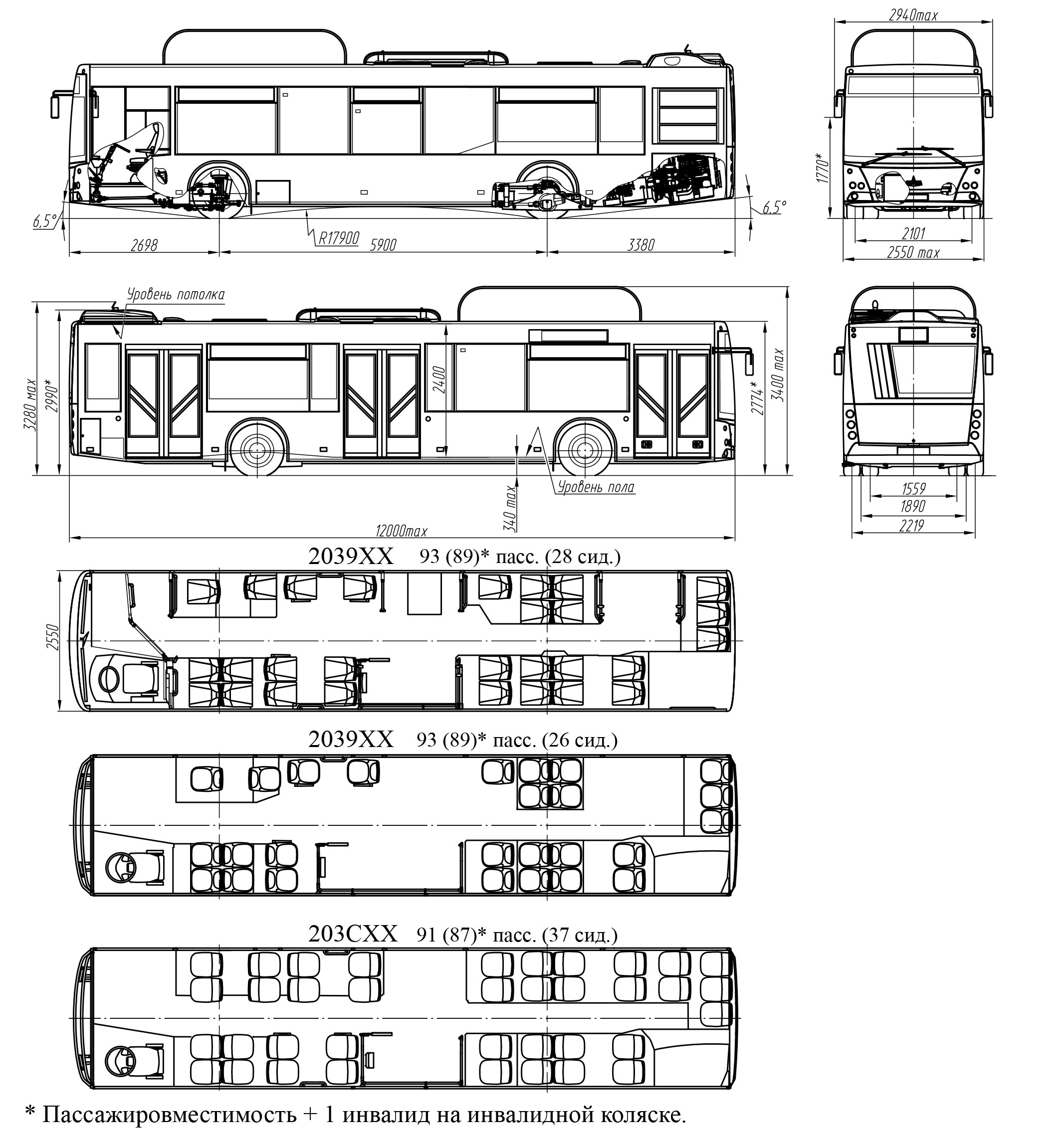 Чертеж автобуса МАЗ-203