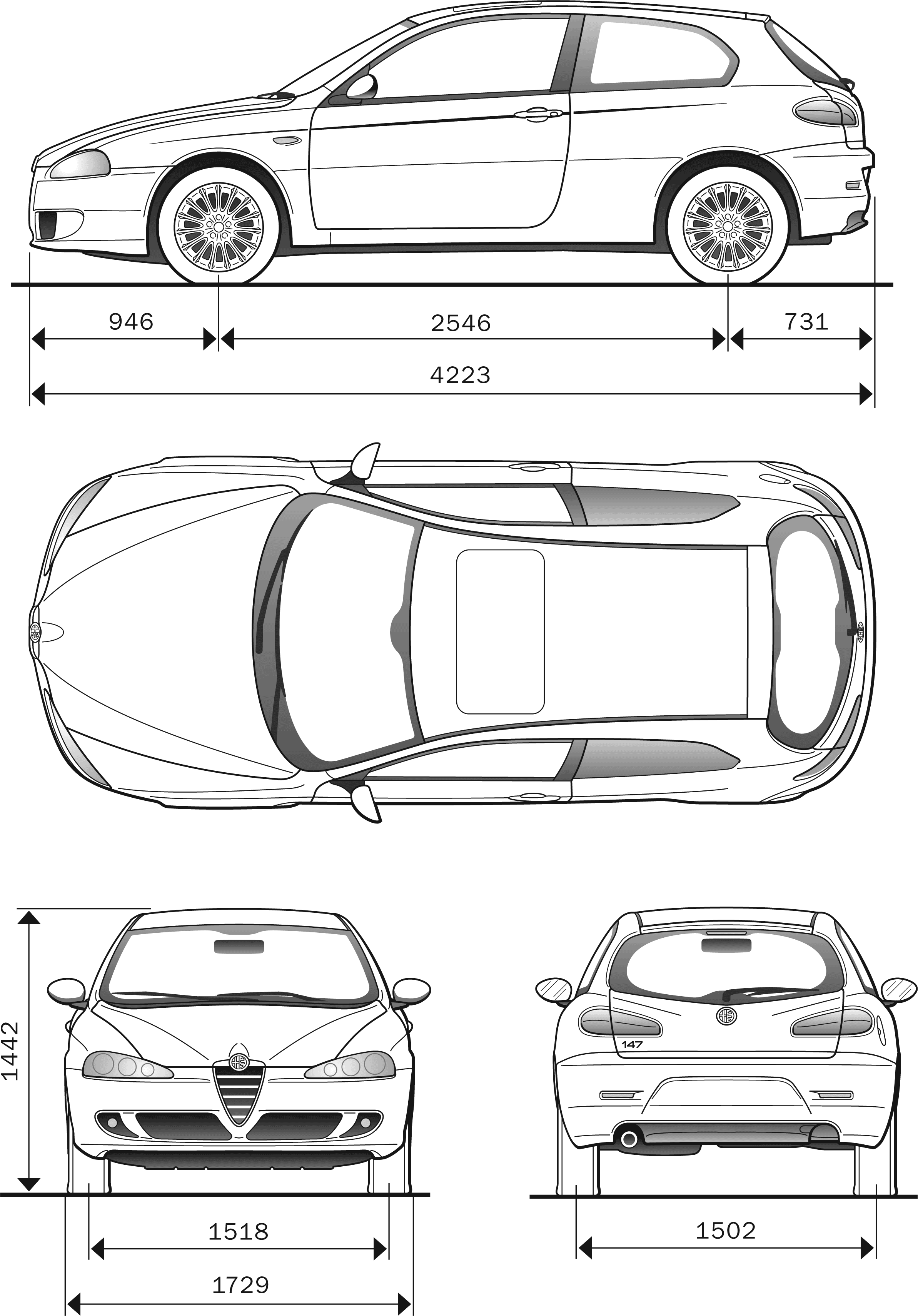 Чертеж Alfa Romeo 147 3 двери