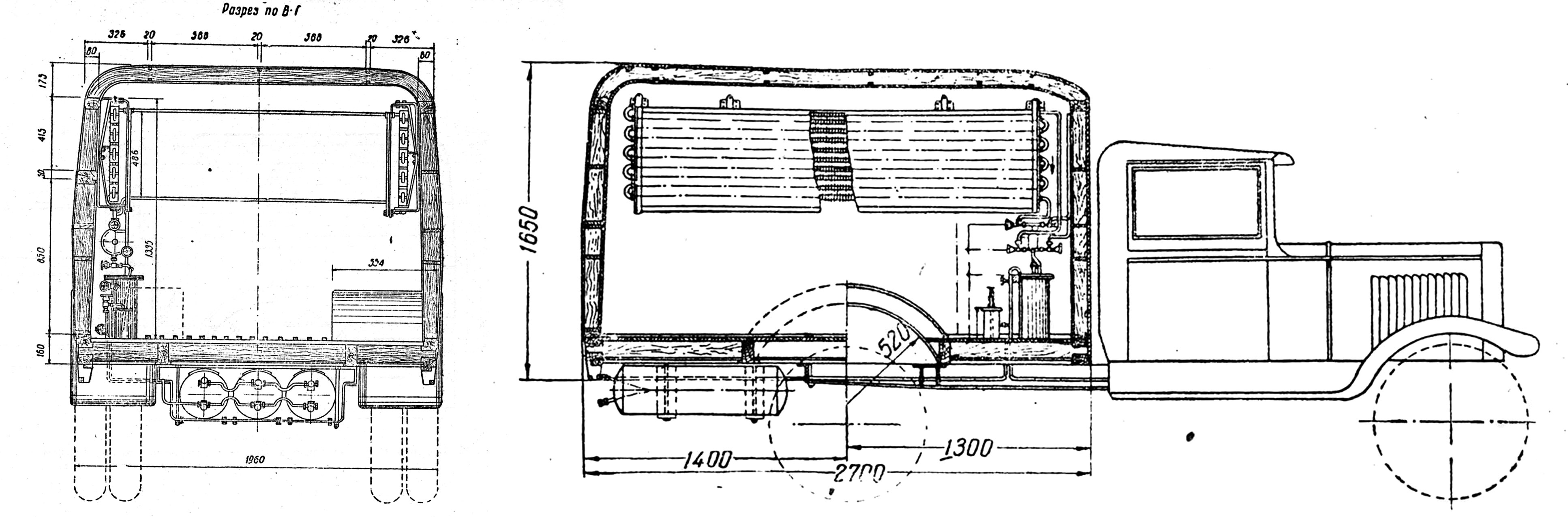 Чертеж авторефрижератора на шасси ГАЗ-АА. 1937 г