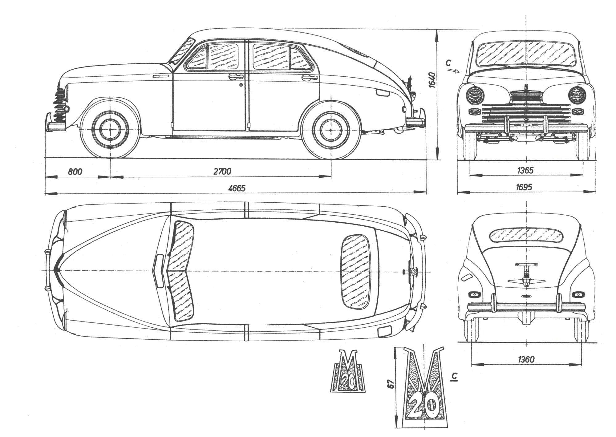 Чертеж ГАЗ-М-20