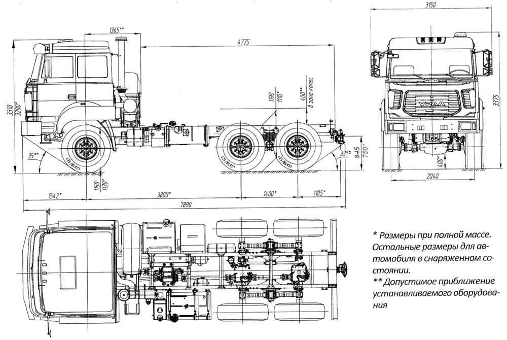 Чертеж Урал-М 4320-4551-81 6x6