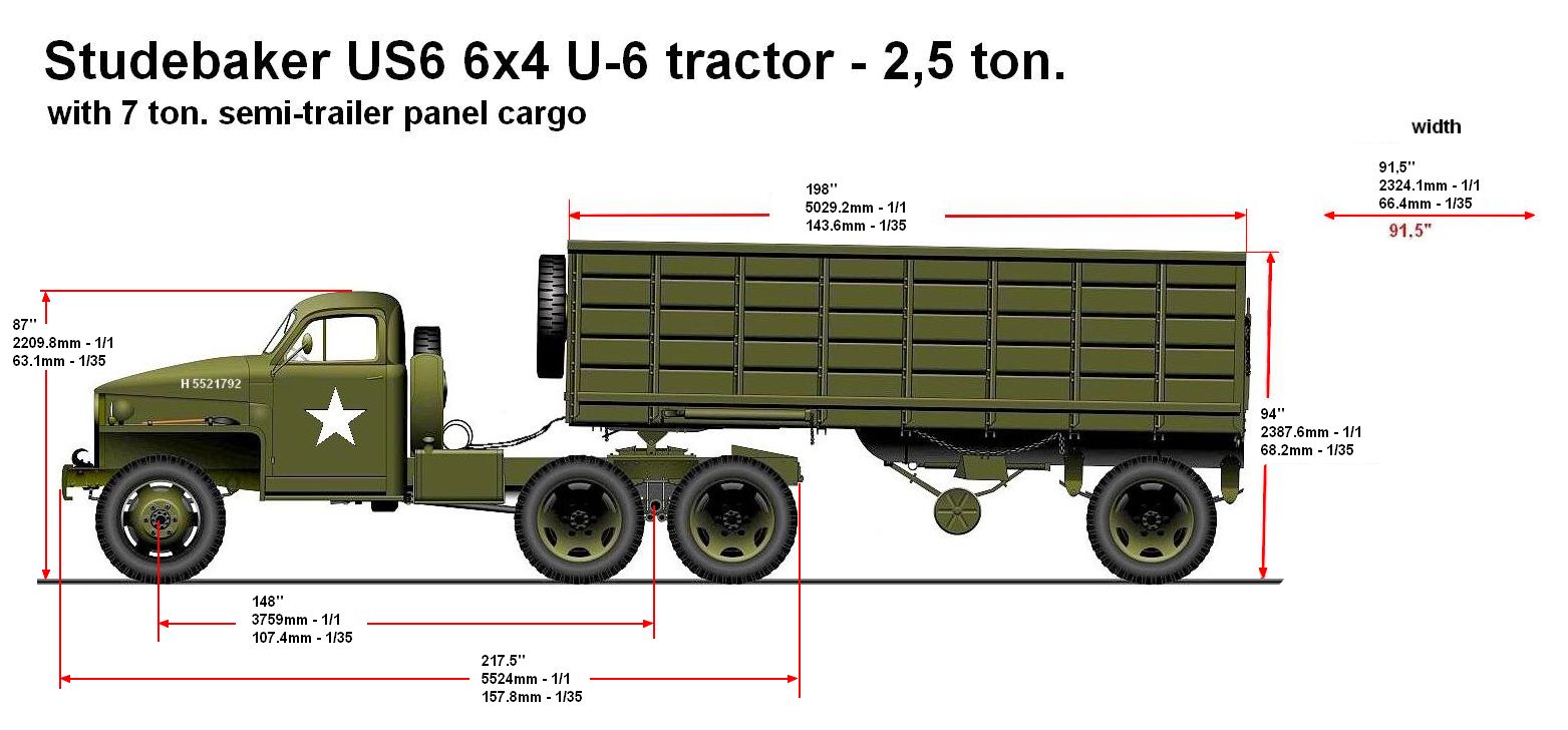 Чертеж. Тягач Studebaker US6 - U6 - 6x4 с 7-тонным полуприцепом.