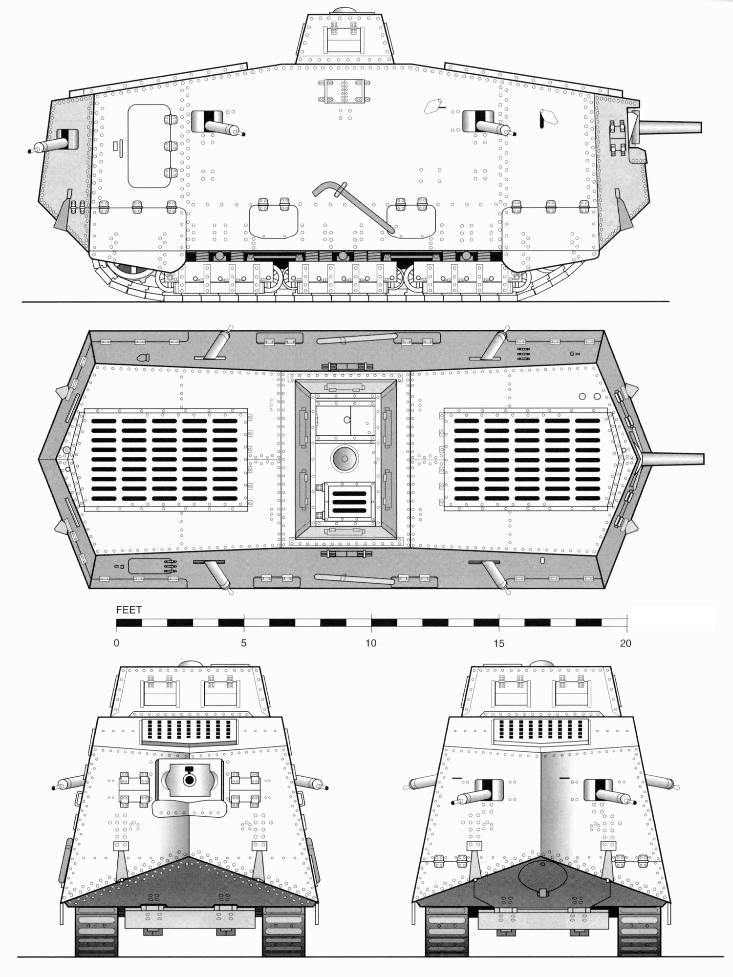 Чертеж танка A7V Sturmpanzerwagen. A7V 542 Elfriede