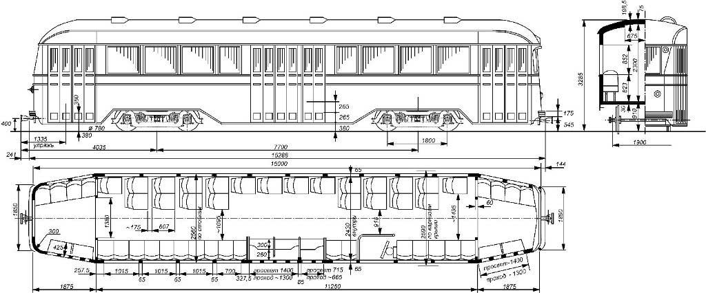 Чертеж трамвая ЛМ-36