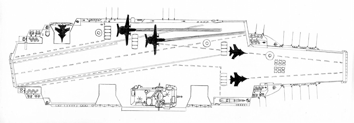 Самолёты Як-44 и Су-27К на палубе АТАКР «Ульяновск»