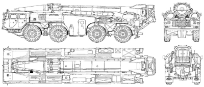 Чертеж ракеты Р-17 на пусковой установке на шасси МАЗ-543