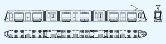 Чертеж трамвая Stadler Tina