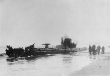 U-20 на датском побережье в 1916 году.